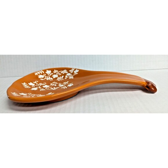 Pumpkin Gourd Spoon Rest Utensil Holder Orange White Flowers Kitchen Ceramic NEW - Picture 4 of 5